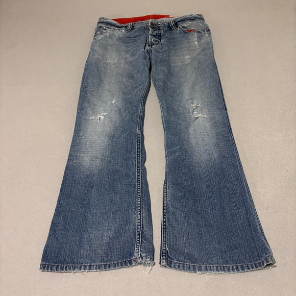 Diesel Denim - Diesel Zaf Womens Low Rise Flare Jeans 31x32 Distressed Light Wash Blue Y2K